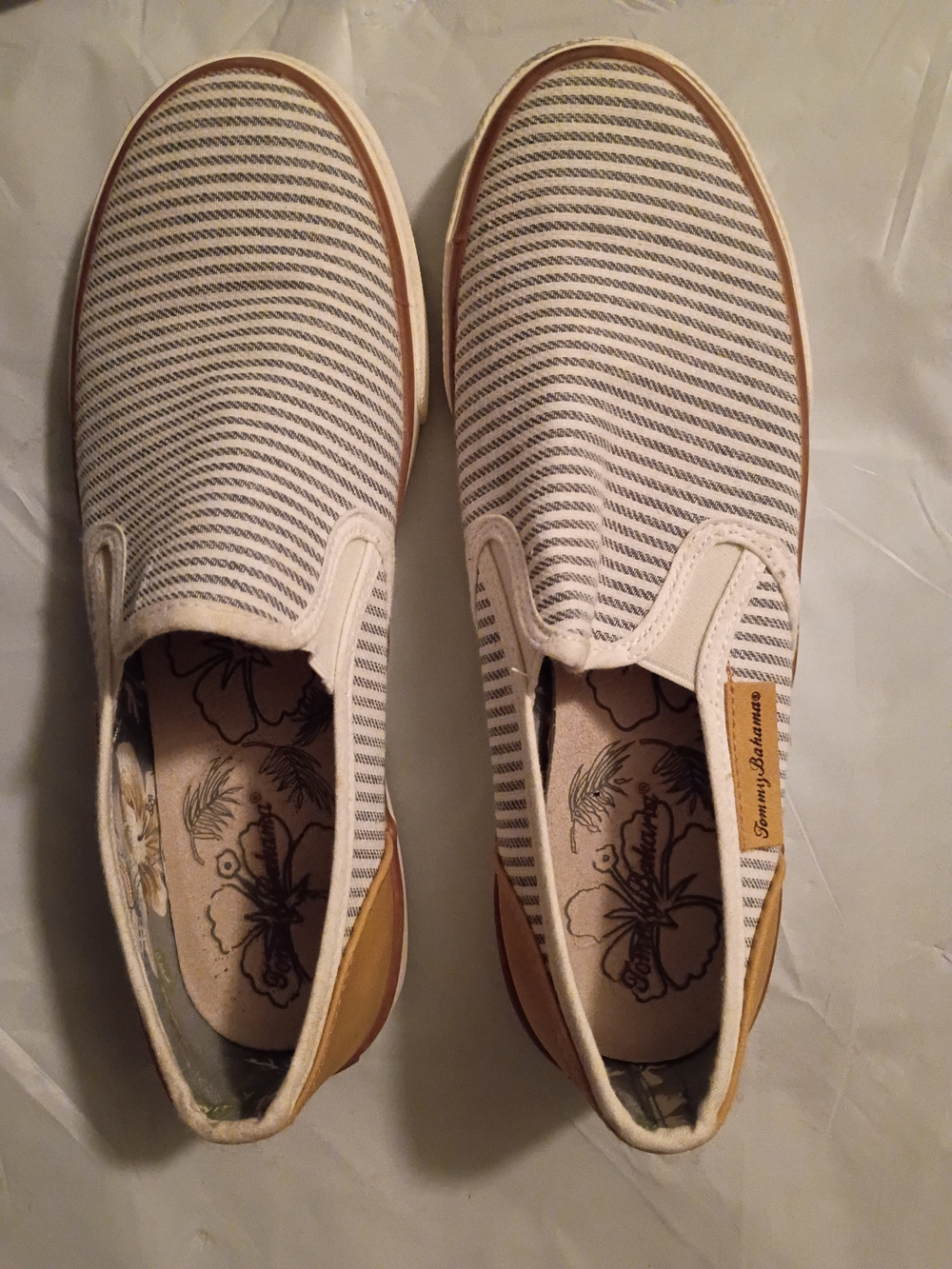 Tommy Bahama Striped Slip-On Sneakers in White & Blue